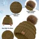 URATOT Winter Warm Sets Knitted Scarf Beanie Pompom Hat Touch Screen Gloves and Winter Ear Warmer Set for Men or Women (Brown)