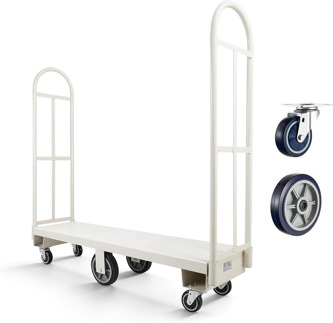 VEVOR 2000LBS Heavy-Duty U-Boat Cart, Platform Truck Dolly with 6 Wheels & Dual Detachable Handles, Heavy Duty Steel Utility Cart for Warehouse/Manufacturing Plant/Logistics Center/Job Site (60.0  16.1  59.5 in/ 1525  410  1510 mm)