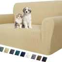 MAXIJIN Stretch Loveseat Sofa Slipcovers 1 Piece Love Seat Couch Covers for 2 Cushion Couch Non Slip Sofa Cover Washable Dog Cat Proof Furniture Protector Pet Friendly (Loveseat, Beige) (Medium (55"-69")
