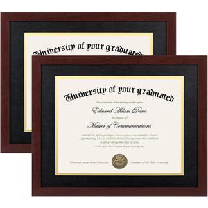 Upsimples 11x14 Diploma Frame Certificate Degree Document Frame with High Definition Glass, 8.5 x 11 with mat for Wall and Tabletop, Mahogany Double Mat, 2 Pack