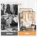 Sooyee Double Rod Clothing Rack with Wheels, 3 Tier Garment Racks for Hanging Clothes, Portable Clothes Rack with 4 Hooks for Bedroom, Laundry Room, Black