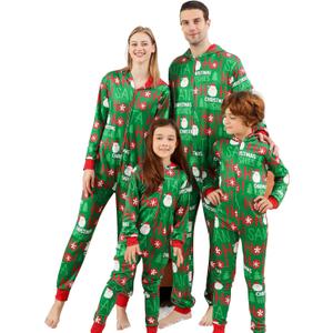 ANGELGGH Onesie Christmas Family Matching Pajamas Adult Couples Men PJs Hooded Women Novelty One-piece Sleepwear (Green)