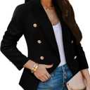 CRAZY GRID Womens Casual Blazer Jacket Gold Button Long Sleeve Work 0ffice Blazer Lapel Open Front Jacket (Large, 1-black)