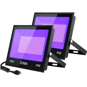150W Black Lights for Glow Party Large Space,Blacklight(Luz Negra) with Plug and Switch 180°Metals Adjustable Bracket,IP66 Waterproof for Halloween, Birthday Party, Holiday.2 Pack