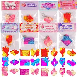 24 Pack Valentine's Day Pop Keychains Bulk with Matching Cards for Teens Boys Girls, School Class Valentine's Day Party Favors, Classroom Exchange Gifts