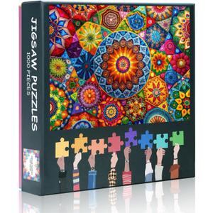 Colorful Mandala Puzzles for Adults 1000 Pieces - Jigsaw Puzzles 1000 Pieces Difficult Challenging Family Puzzle Game Abstract Flower - Artwork Jigsaw Puzzles with Letters on Back (27.5"x19.7")