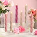 Baquler 6 Pcs Pastel Pink Flameless Taper Candle Twisted LED 9.65 Inch Taper Candles Battery Operated Spiral Candlesticks for Valentine Wedding Birthday Home Party Holiday Dinner Fireplace