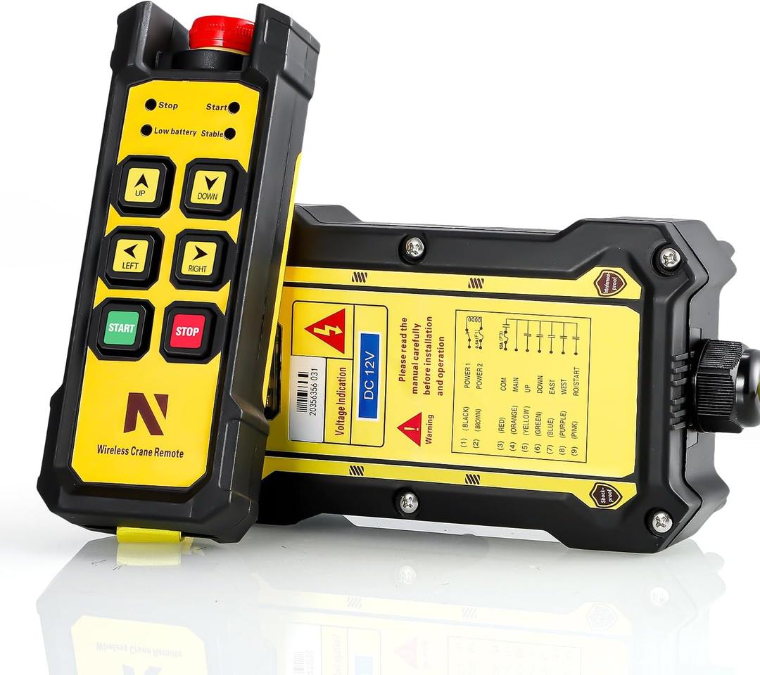 NEWTRY Wireless Crane Remote, 12V 6 Button Industrial Crane Controller Hoist Truck Remote 984FT Electric Lift Switch with Indicator System