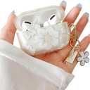 MINSCOSE Compatible with AirPods Pro Clear Case, Cute Cartoon Flower Pattern Design with Floral Keychain, Soft TPU Protective Shockproof Case for AirPod Pro for Girls Women-White