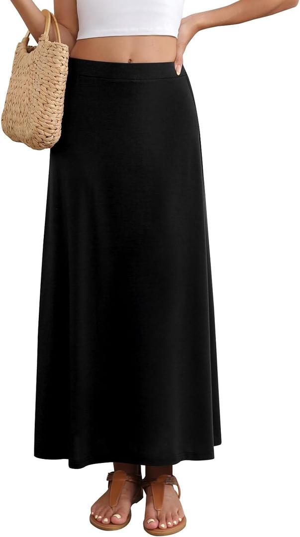 Women's Maxi Skirt Flowy A-line High Waisted Casual Long Skirts
(Black, L)