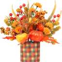 Super Holiday Fall Decor, 12" Artificial Orange Pumpkin Berry Maple Tree Halloween Thanksgiving Table Centerpieces Decorations, for Home Farmhouse Autumn Harvest Holiday Party Decor.