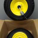 MaxAuto 4.10/3.50-6" Flat Free Tire Replacement for John Deere Mower, Hand Truck/All Purpose Utility Tire on Wheel, 3"-3.5''-4.0''-4.5'' Centered Hub, 3/4" Bearings, Yellow Steel (2 pack)