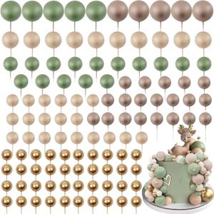 115PCS Ball Cake Topper Sticks Mini Balloons for Cake Decorating Supplies Foam Balls Cake decorations for Baby Shower Cake Birthday Cake Toppers Decorations (Green, KhakiBeige)