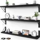 BAYKA Wall Mounted Floating Shelves, Wood Floating Wall Shelf for Books & Decor, Small Space-Saving Display & OrganizerBlack36inSet of 3, 36-inch Extended