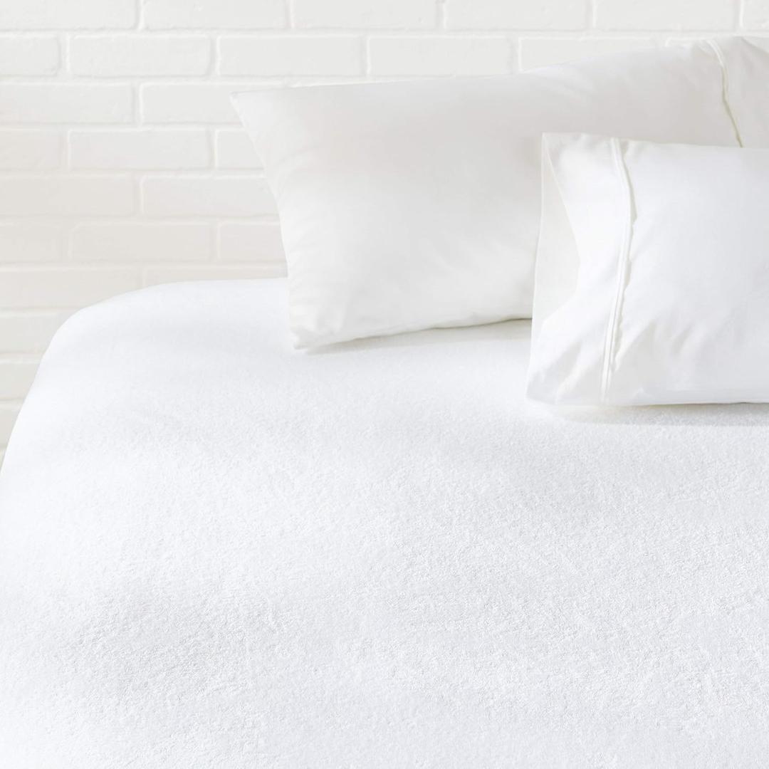 Amazon Basics Waterproof Breathable Mattress Protector, Twin Size, 18 inch Deep, Machine Washable, White