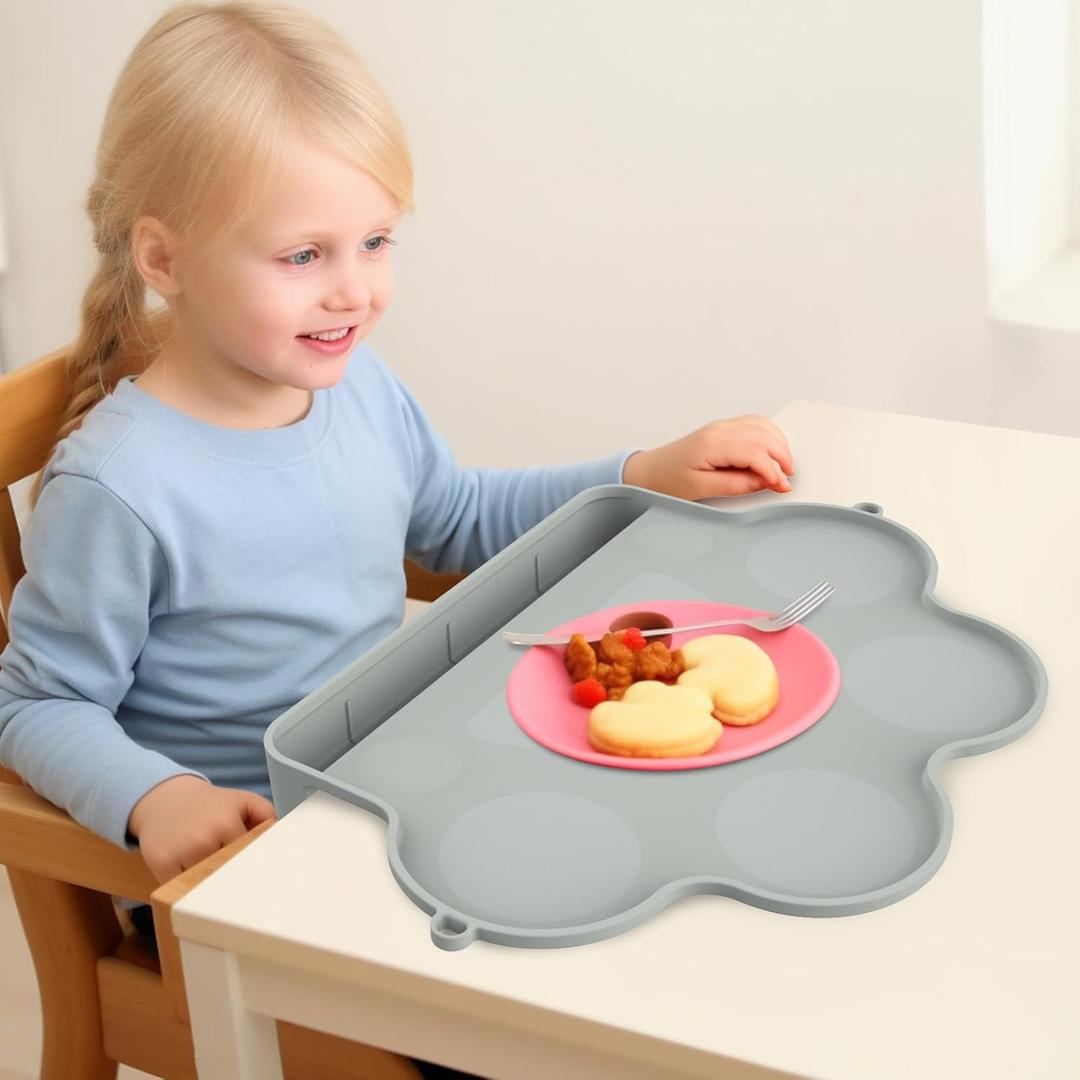 Baby Silicone Placemats for Toddler Kids, Durable Food Grade Silicone with Non-Slip Suction, Sticky Table Mats for Restaurants Home Travel (Celadon Green)