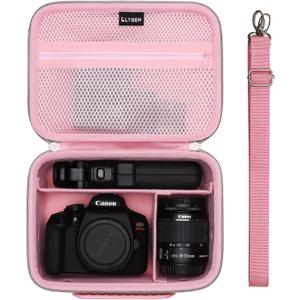 Camera Case Compatible with Canon EOS Rebel T7/R50/R6 Mark II/R100/R50 V/T6/R8/R10/R5 Mark II/RP/R7/5D Mark IV/SL3/R5/T100 DSLR SLR Camera, Lens and Tripod with 4 Dividers and Shoulder Strap, Pink