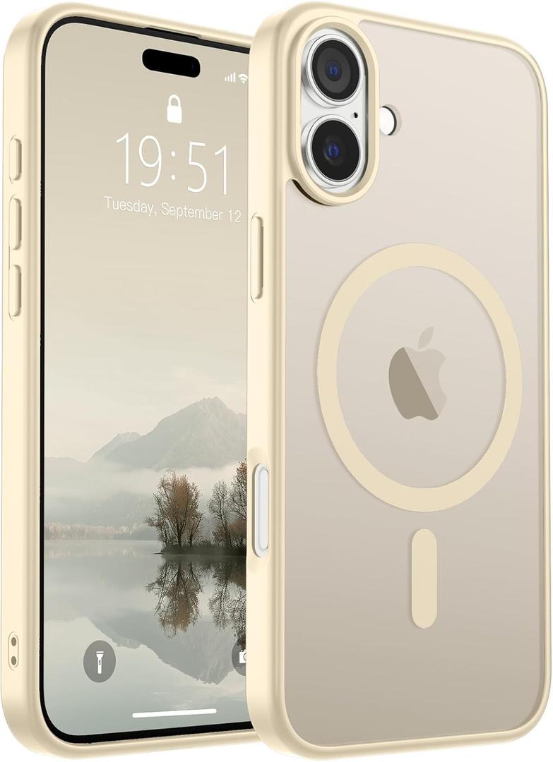 SUPFINE Magnetic for iPhone 16 Case (Compatible with MagSafe)(Military Grade Drop Protection) Translucent Matte Shockproof with Anti-Fingerprint Phone Cover,Antique White