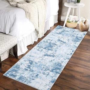 ROYHOME 2x6 Modern Abstract Runner Rug Non Slip Soft Stain Resistant Low Pile Machine Washabl Non Shed Rug for Hallway Kitchen Bathroom, Blue