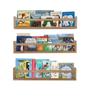 AZSKY Nursery Shelves Light Walnut Floating Book Shelf Organizer for Baby Nursery Décor Wall Book Shelves for Kids Room 24 Inch Wood Wall Ledge Shelves for Bathroom Kitchen Spice Rack a Set of 3