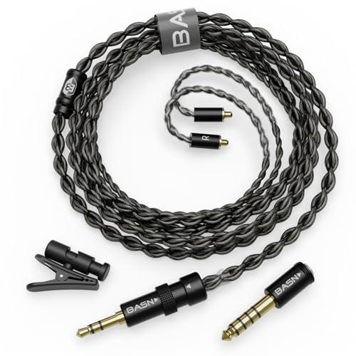 BASN DC100 MMCX IEM Cable, 392 Cores Silver-Plated OFC in Ear Monitor Litz Cord, 4.9ft Headphone Replacement Wire with 3.5mm/4.4mm Balanced Dual Plugs for Bmaster/BmasterX/ASONE/MTPro (Black, MMCX)
