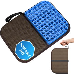 WISIMMALL Gel Seat Cushion Portable Massage Travel Cushions, 14.5" x 10.5" Thick Foldable Seat Cushion for Car Office Chair Wheelchair Hip, Coccyx, Sciatica, Pressure Sores Tailbone Pain Relief