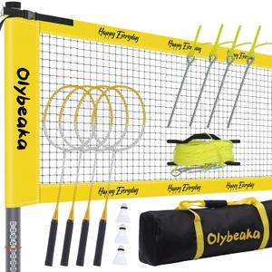 Outdoor Badminton Set for Backyard Lawn Beach Portable Badminton Net Set System with Anti Sagging Design 4 Carbon Aluminum Rackets 3 Birdies and Carrying Bag, Regulation