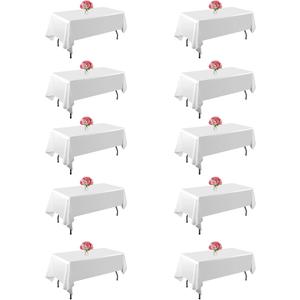 10 Pack White Table Cloth for Rectangle Tables,60x102 inch-Washable and Reusable Table Cloths for 6-8 Ft Rectangle Table,Polyester Fabric Table Cover for Party,Wedding,Buffet (10Pack 60x102 inch)