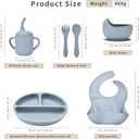 Baby Silicone Feeding Set, Baby Weaning Set, Baby Essentials, Includes Baby Spoons, Baby Bibs, Suction Plates for Baby Baby Bowls, Food Grade Silicone, BPA Free (A-1)