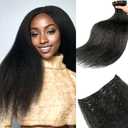 Kinky Straight Clip in Hair Extensions 130g 6Pcs Protein Fiber Close to Human Hair Clip in for Black Women Full Head Double Weft 20inch 1B