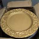 FoldTier 100 Set Antique Charger Plates with Napkins Set 13 Inch Plastic Round Chargers Bulk Embossed Rim Dinner Plates Elegant Guest Towels for Wedding Party Event Table Decoration Setting (Gold)