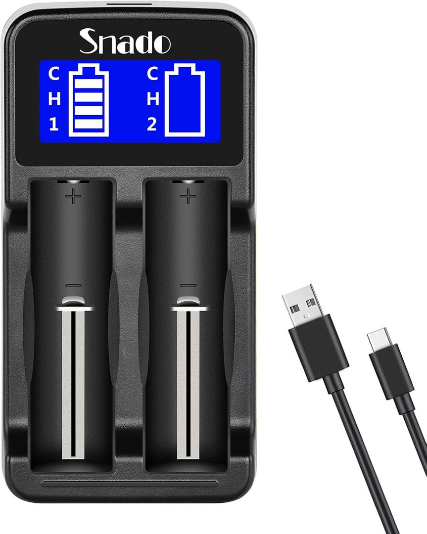 Intelligent Charger, Snado LCD Display Universal Smart Charger for Rechargeable Batteries Li-ion Batteries 18650 18490 18350 17670 17500 16340 14500, Ni-MH/Ni-Cd A AA AAA Battery (2 Slots)