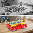 Battery Organizer Storage Holder Box Case with Tester, Stores & Protects Up to 260 Batteries, Double-Sided, Clear Locking Lid, Secure Latches & Portable Carrying Handle - Red (Batteries Not Included)