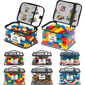 6 Pack Large Toy Storage Bags, Clear Toy Organizer with Labels, Waterproof PVC Toy Organization and Storage for Building Blocks, Puzzles, Dolls and Board Games, Mixed Pack for Kids Ages 3+