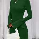 PRETTYGARDEN Womens Fall Long Sleeve Mini Dress 2025 Trendy Boat Neck Bodycon Knit Elegant Short Party Formal Dresses (Green, XL)