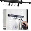 BaiNong Valet Rod for Closets Pull Out Closet Valet Rod Slide Out Extra long 16.5 inch Black Valet Rods for Closets With 6 Hooks