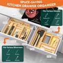 Lixple Bamboo Drawer Organizer for Kitchen Utensils, 2 Pack Stackable Cutlery Trays, Fits 1/2" Knives and Silverware, 10" x 3.5" x 2" (Outer), 9.3" x 2.8" x 1.3" (Inner)
