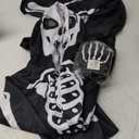 Adult Onesie Skeleton Costume Women Front and Back Bone Print Halloween Skeleton Jumpsuit Men with Zipper Hooded (Medium)