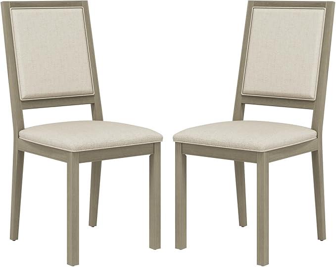 COLAMY Wood Dining Chairs Set of 2, Mid Century Modern Upholstered Kitchen Chairs,19 Inch Fabric Dining Chair with Back for Kitchen Dining Room,Grey