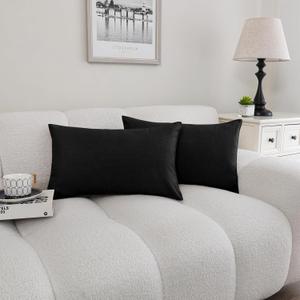 NiNi ALL Outdoor Waterproof Throw Pillow Covers Set of 2 Decorative Farmhouse Garden Pillowcase Solid Cushion Cases for Patio Tent Couch 12x20 inch Black