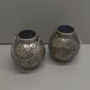 2 Pack Outdoor Solar Hanging Lantern Lights Metal LED Decorative Lamp for Garden Patio Courtyard Lawn and Table with Hollowed-Out Design (Bronze)