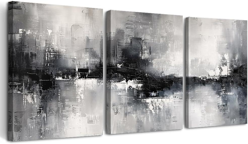 DZRWUBHS Large Wall Art for Living Room Canvas Wall Decor for Bedroom Black And White Wall Painting Inspirational Abstract Pictures Artwork Modern Office Ready to Hang Minimalist Home Decor Set of 3 20x28