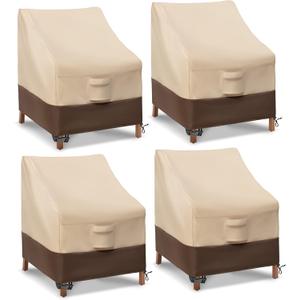 Patio Chair Cover for Outdoor Furniture, 600D Heavy Duty Oxford Cloth Chair Covers Waterproof, Heavy Duty Deep Seat Outdoor Chair Cover Set of 4 (Beige/Brown, Medium)