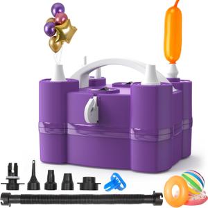 Balloon Pump, Triple Inflating Ports for 260q Foil Latex Mylar Balloon, 3-in-1 Electric Air Pump for Inflatables and Balloons, Inflator Deflator for Swimming Rings Air Mattress Pool Floats (Purple)