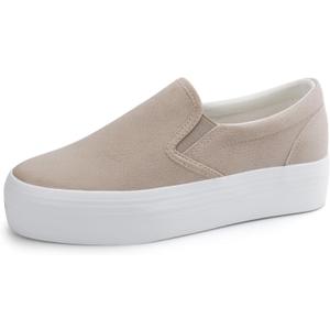 JABASIC Women Slip-on Platform Loafers Casual Comfortable Loafer Shoes (8, Beige)