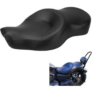 Motorcycle 2-Up Driver Passenger Seats Front Rear Cushion Pad Black Leather Replacement for Harley Davidson Sportster XL 883N XL 1200N