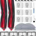 24 Pcs Accessories Kit for Roborock Q10 S5+ Robot Vacuum Cleaner, Replacement Parts with 2 Main Brush, 6 Side Brushes, 4 HEPA Filters, 6 Dust Bags, 4 Mop Pads, 1 Cleaning Brush