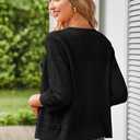 GRACE KARIN Women's 2025 Cropped Cardigan 3/4 Sleeve Lightweight Crochet Shrug Hollowed-Out Knit Sweater Tops (Black, S)