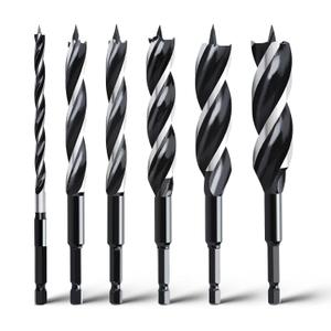 6PCS Auger Drill Bit 18"Long,Quick Change Hex Shank Tri Flute Wood Drill Bit for Soft and Hard Wood,Plastic,Drywall and Composite Materials(1/4",3/8",1/2",5/8",3/4",7/8")