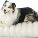 LE SURE Cute Orthopedic Dog Bed Large Sized Dog, Waterproof Chic Flat Pet Beds with Removable Washable Cover, Fuzzy Thick Egg Crate Foam Pet Mat for Indoor Use (36" x 27", Cream)